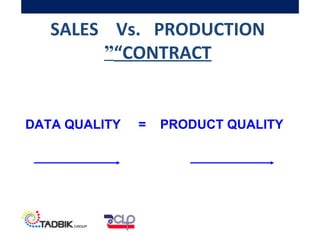 DATA QUALITY = PRODUCT QUALITY
SALES Vs. PRODUCTION
“CONTRACT”
 