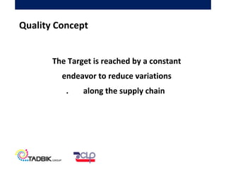 The Target is reached by a constant
endeavor to reduce variations
along the supply chain.
Quality Concept
 