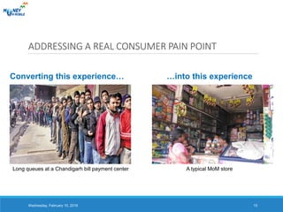 Long queues at a Delhi bill payment centerLong queues at a Chandigarh bill payment center
ADDRESSING A REAL CONSUMER PAIN POINT
Converting this experience… …into this experience
A typical MoM store
Wednesday, February 10, 2016 15
 