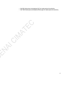 62
• Até 256 rótulos para controladores SLC em cada arquivo de subrotina.
• Até 1000 rótulos para controladores MicroLogix em cada arquivo de subrotina.
 