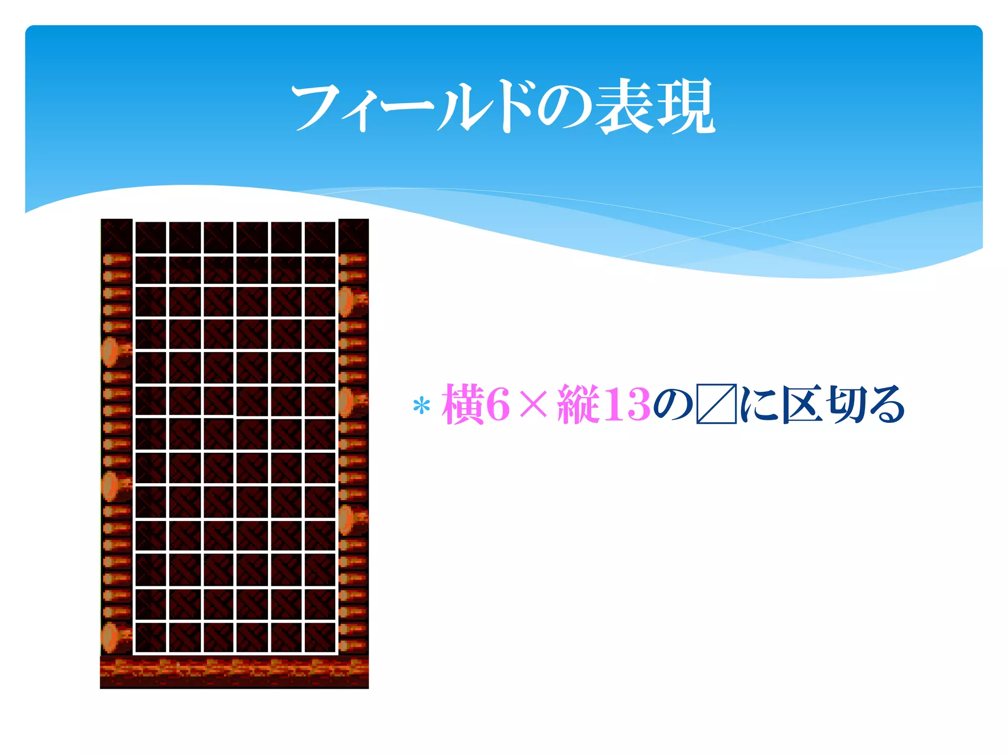 フィールドの表現



   横６×縦１３の〼に区切る
 