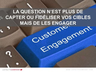 L O Y A L T Y C O M P A N Y
Customer Marketing Solutions W W W . L O Y A L T Y C O M P A N Y . C O M
LA QUESTION N’EST PLUS DE
CAPTER OU FIDÉLISER VOS CIBLES
MAIS DE LES ENGAGER
W W W . L O Y A L T Y C O M P A N Y . C O M
 