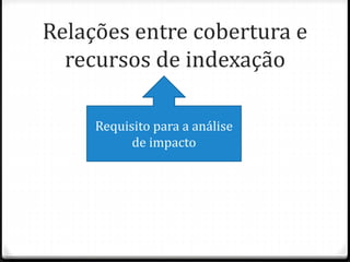 Relações entre cobertura e
recursos de indexação
Requisito para a análise
de impacto
 