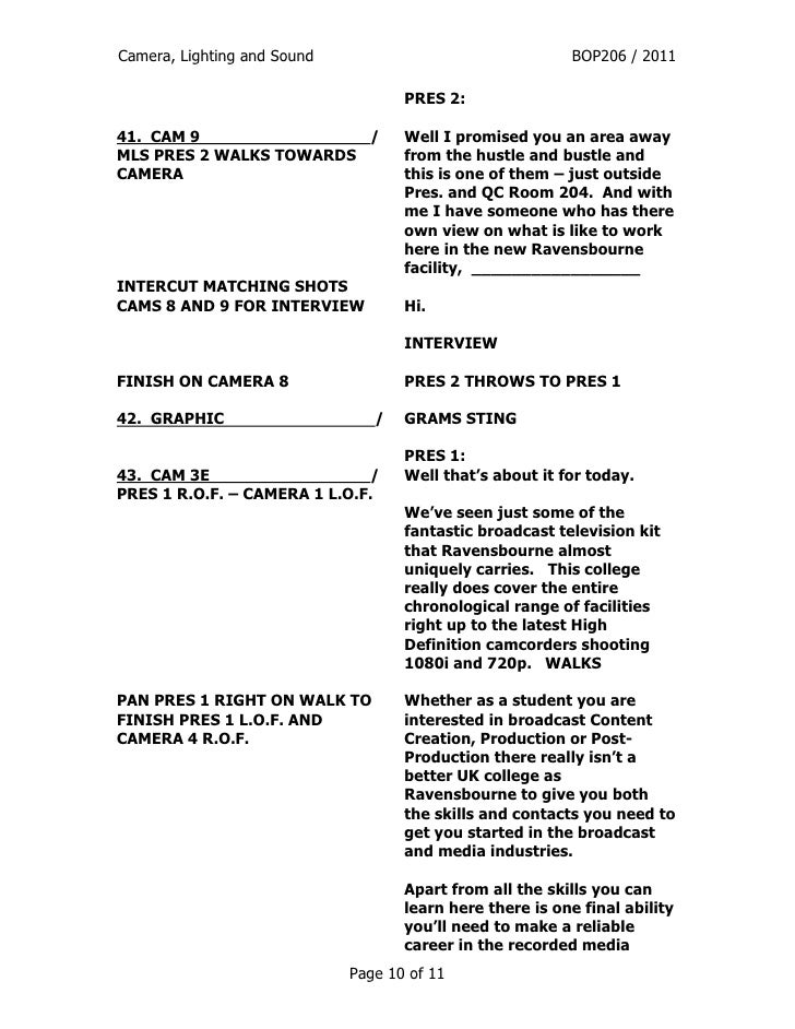 Camera Script for "This is the Place"