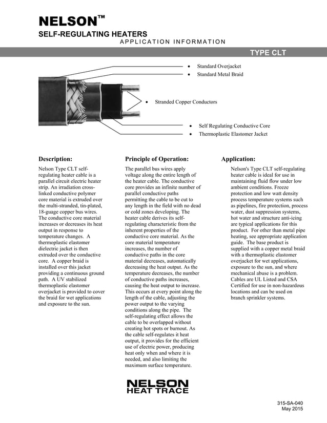 SelfRegulating Heat Trace Cable Application and Operating Principles