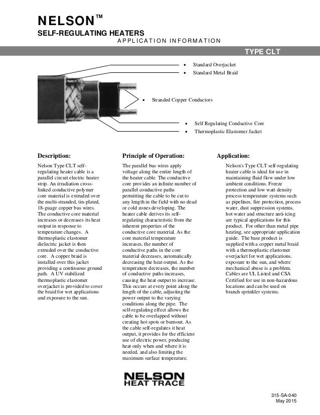 SelfRegulating Heat Trace Cable Application and Operating Principles