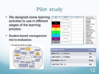 Pilot study
  We designed some learning
activities to use in different
stages of the learning
process.
  Student-based r...