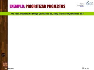 EXEMPLO:  PRIORITIZAR PROJECTOS Are your projects the things you like to do, easy to do or important to do? DMAIC Methodology  Define 