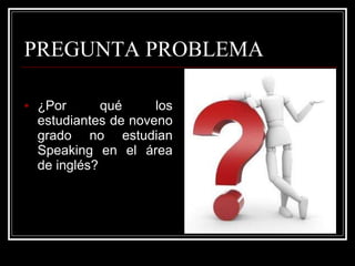 PREGUNTA PROBLEMA ¿Por qué los estudiantes de noveno grado no estudian Speaking en el área de inglés? 