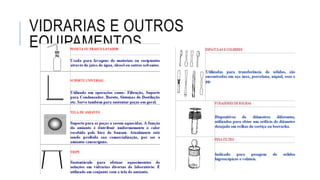 VIDRARIAS E OUTROS
EQUIPAMENTOS
 
