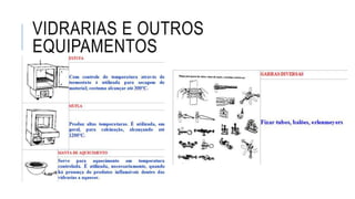 VIDRARIAS E OUTROS
EQUIPAMENTOS
 