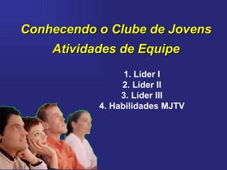 1. Líder I 2. Líder II 3. Líder III 4. Habilidades MJTV Conhecendo o Clube de Jovens Atividades de Equipe 