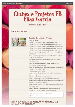 Horários dos Clubes e projetos EB Elias Garcia  - 2015/16