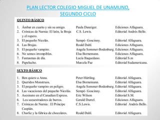 PLAN LECTOR COLEGIO MIGUEL DE UNAMUNO,
             SEGUNDO CICLO
 