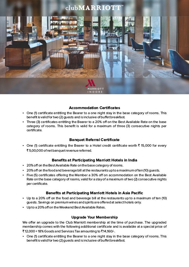 Club Marriott Hotel Membership Free Night Stay 50 Off On Food