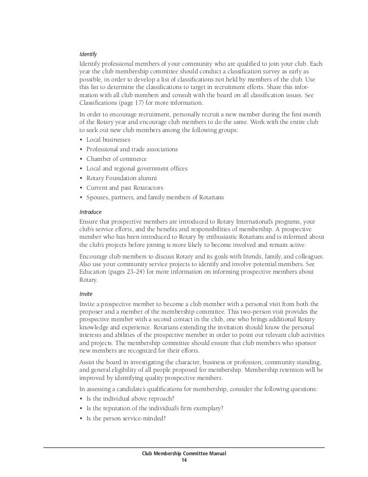 Club membership committee manual