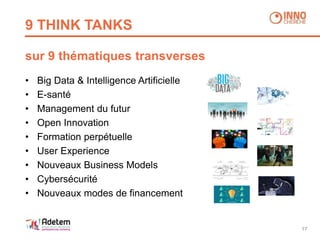 9 THINK TANKS
sur 9 thématiques transverses
• Big Data & Intelligence Artificielle
• E-santé
• Management du futur
• Open ...