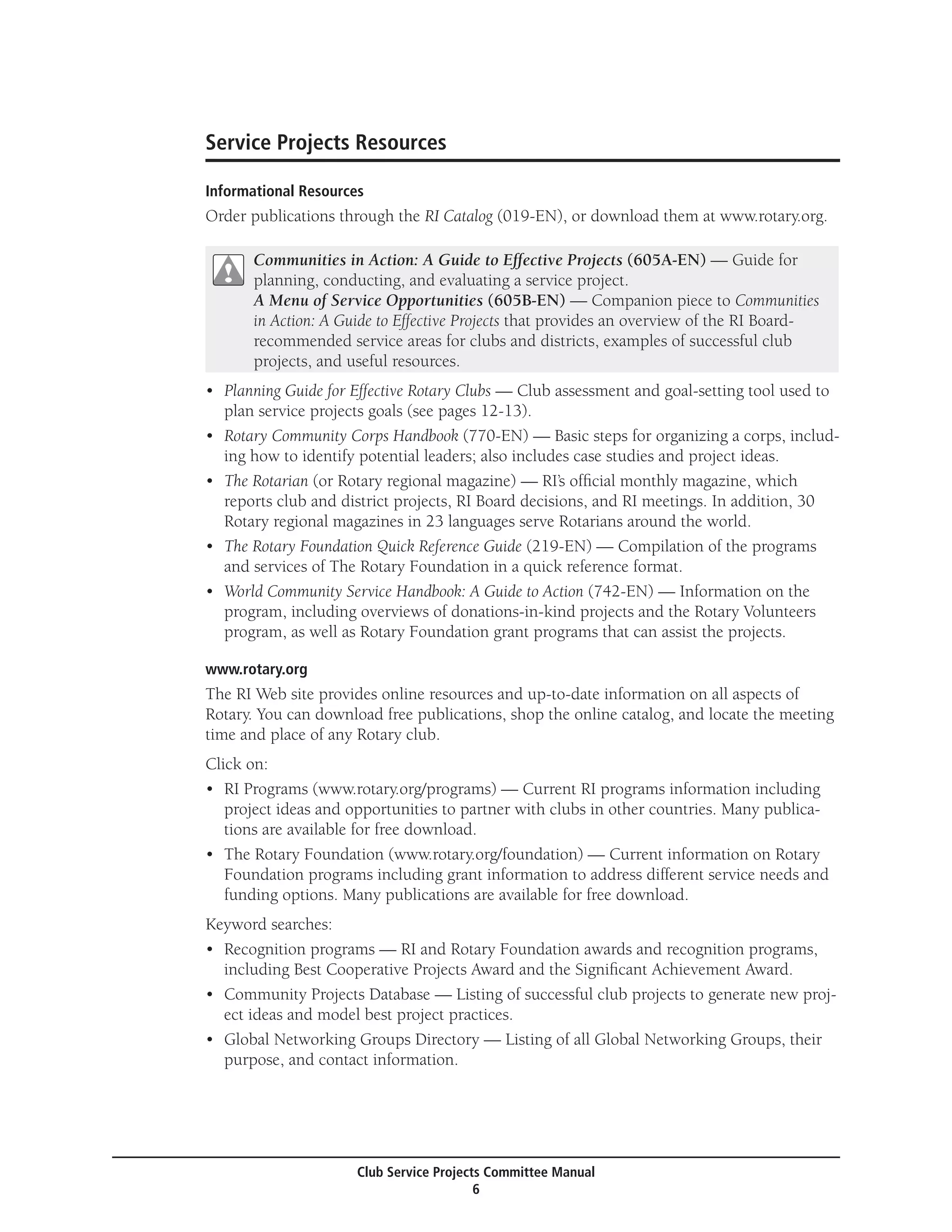 Club service projects committee manual