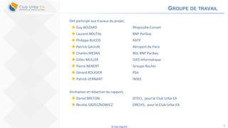© Club Urba-EA 3
GROUPE DE TRAVAIL
Ont participé aux travaux du projet,
 Guy BOIZARD Rhapsodie Conseil
 Laurent BOUTAL BNP Paribas
 Philippe BUCCO RATP
 Patrick GAULIN Aéroport de Paris
 Charles MESNIL BGL BNP Paribas
 Gilles MULLER GIES Informatique
 Pierre NENERT Groupe Rocher
 Gérard ROUGIER PSA
 Patrick VERNANT INSEE
Animation et rédaction du rapport,
 Daniel BRETON OTECI, pour le Club Urba-EA
 Nicolas GRZECZKOWICZ ORESYS, pour le Club Urba-EA
 