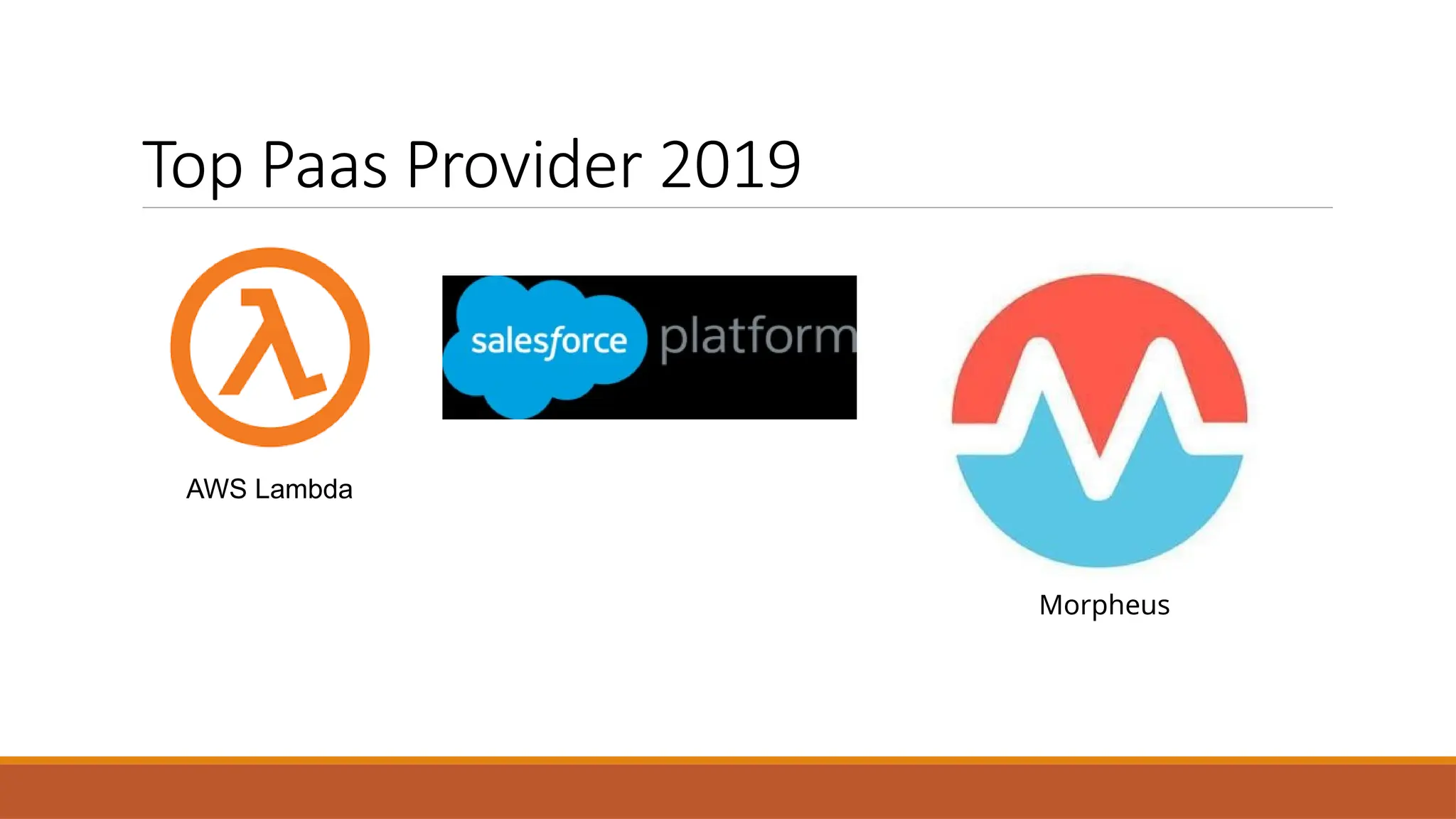 Top Paas Provider 2019
AWS Lambda
Morpheus
 