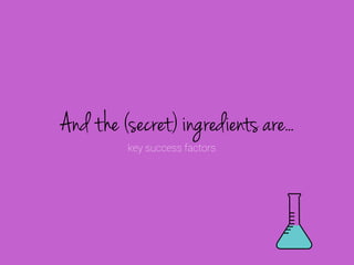 And the (secret) ingredients are..
key success factors

 
