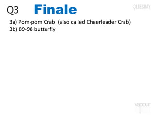 FinaleQ3
3a) Pom-pom Crab (also called Cheerleader Crab)
3b) 89-98 butterfly
 