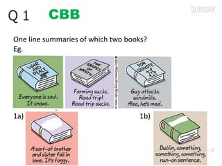 CBBQ 1
One line summaries of which two books?
Eg.
1a) 1b)
 