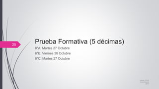 Prueba Formativa (5 décimas)
jueves, 05 de
noviembre de
2015
25
8°A: Martes 27 Octubre
8°B: Viernes 30 Octubre
8°C: Martes 27 Octubre
 