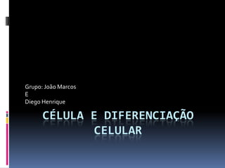 Grupo: João Marcos
E
Diego Henrique

      CÉLULA E DIFERENCIAÇÃO
              CELULAR
 