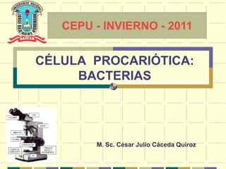 CÉLULA PROCARIÓTICA:
BACTERIAS
M. Sc. César Julio Cáceda Quiroz
CEPU - INVIERNO - 2011
 