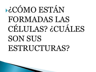 ¿CÓMO ESTÁN FORMADAS LAS CÉLULAS? ¿CUÁLES SON SUS ESTRUCTURAS?