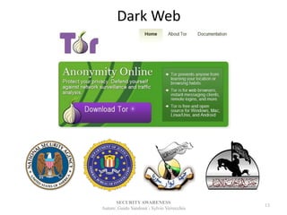 Dark Web
SECURITYAWARENESS
Autore: Guido Sandonà - Sylvio Verrecchia
13
 