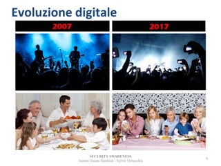 SECURITYAWARENESS
Autore: Guido Sandonà - Sylvio Verrecchia
9
Evoluzione digitale
 