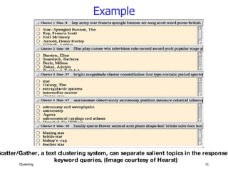 Example Scatter/Gather, a text clustering system, can separate salient topics in the response to keyword queries. (Image courtesy of Hearst) 