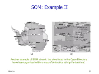 SOM: Example II Another example of SOM at work: the sites listed in the Open Directory have beenorganized within a map of Antarctica at  http://antarcti.ca/ . 