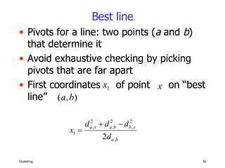 Best line Pivots for a line: two points ( a  and  b ) that determine it  Avoid exhaustive checking by picking pivots that are far apart First coordinates  of point  on “best line”  