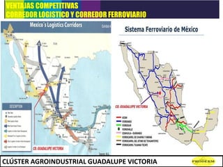 VENTAJAS COMPETITIVAS
CORREDOR LOGISTICO Y CORREDOR FERROVIARIO
CLÚSTER AGROINDUSTRIAL GUADALUPE VICTORIA
 