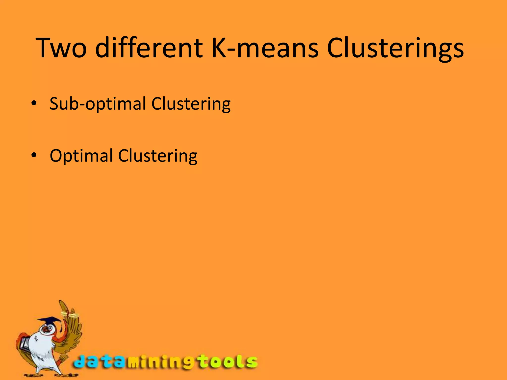 Two different K-means Clusterings Sub-optimal Clustering Optimal Clustering 