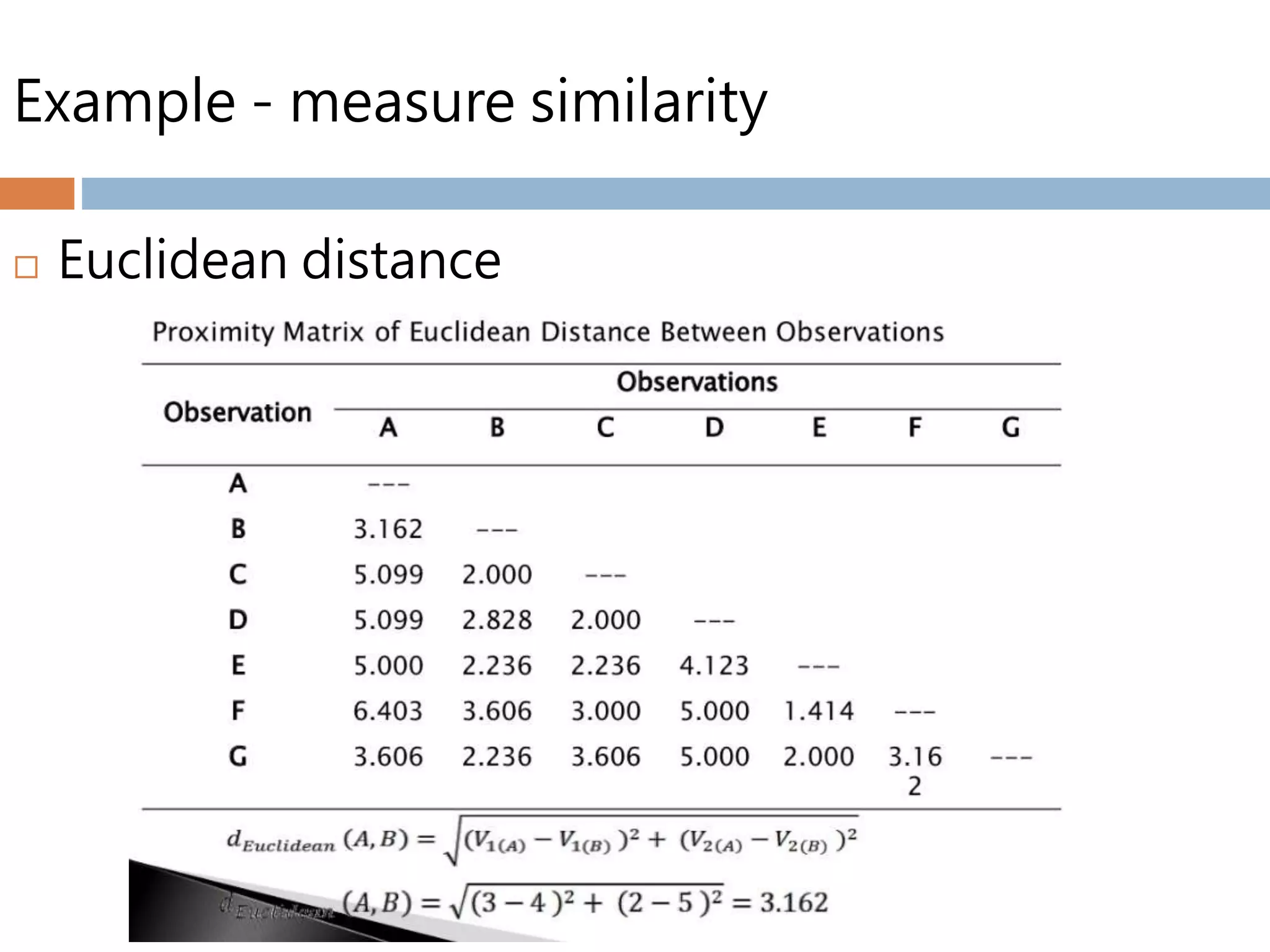Example - measure similarity
 Euclidean distance
 