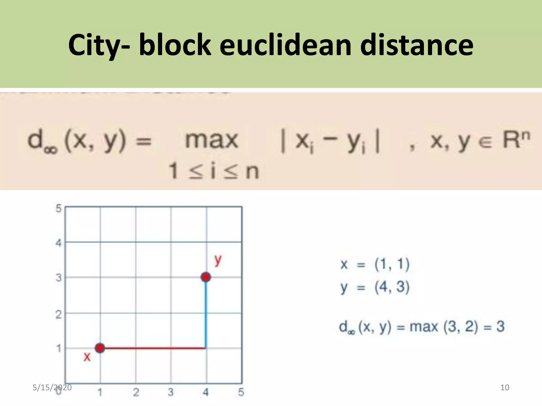 City- block euclidean distance
5/15/2020 10
 