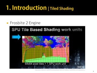  Frosbite 2 Engine
4
http://www.slideshare.net/DICEStudio/spubased-deferred-shading-in-battlefield-3-for-playstation-3
 