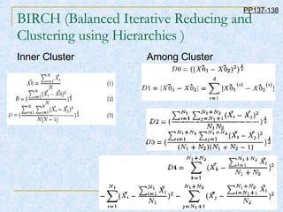 BIRCH (Balanced Iterative Reducing and Clustering using Hierarchies ) Inner Cluster  Among Cluster PP137-138 
