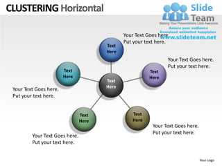 CLUSTERING Horizontal

                                              Your Text Goes here.
                                              Put your text here.
                                       Text
                                       Here
                                                                 Your Text Goes here.
                                                                 Put your text here.
                        Text                             Text
                        Here                             Here
                                       Text
                                       Here
 Your Text Goes here.
 Put your text here.


                                Text              Text
                                Here              Here
                                                          Your Text Goes here.
                                                          Put your text here.
         Your Text Goes here.
         Put your text here.


                                                                                 Your Logo
 