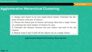 Page 17
unlimited
Clustering in Data Mining
Mojtaba Sadeghi
Agglomerative Hierarchical Clustering:
Agglomerative Hierarchical Clustering: Basic Algorithm
Page: 15
 