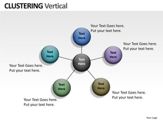 CLUSTERING Vertical

                                              Your Text Goes here.
                                              Put your text here.
                                       Text
                                       Here
                                                                 Your Text Goes here.
                                                                 Put your text here.
                        Text                             Text
                        Here                             Here
                                       Text
                                       Here
 Your Text Goes here.
 Put your text here.


                                Text              Text
                                Here              Here
                                                          Your Text Goes here.
                                                          Put your text here.
         Your Text Goes here.
         Put your text here.


                                                                                 Your Logo
 