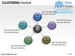 CLUSTERING Vertical

                                                Your Text Goes here.
                                                Put your text here.
                                         Text
                                         Here
                                                                   Your Text Goes here.
                                                                   Put your text here.
                          Text                             Text
                          Here                             Here
                                         Text
                                         Here
   Your Text Goes here.
   Put your text here.


                                  Text              Text
                                  Here              Here
                                                            Your Text Goes here.
                                                            Put your text here.
           Your Text Goes here.
           Put your text here.


www.slideteam.net                                                                  Your Logo
 