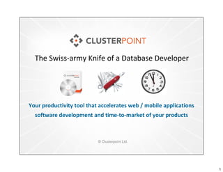 1
Your productivity tool that accelerates web / mobile applications
software development and time-to-market of your products
© Clusterpoint Ltd.
The Swiss-army Knife of a Database Developer
 