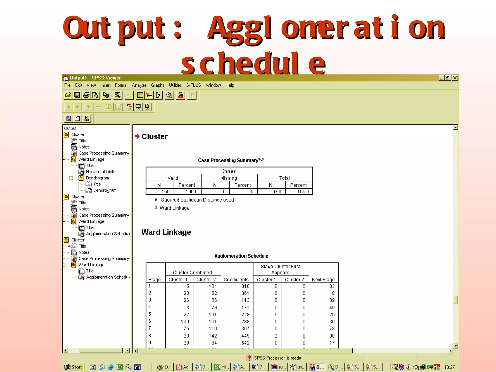 Output: Agglomeration schedule 