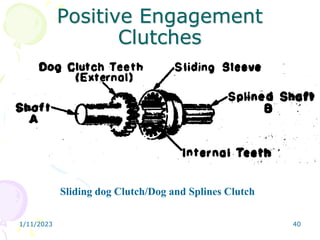 1/11/2023 40
Positive Engagement
Clutches
Sliding dog Clutch/Dog and Splines Clutch
 