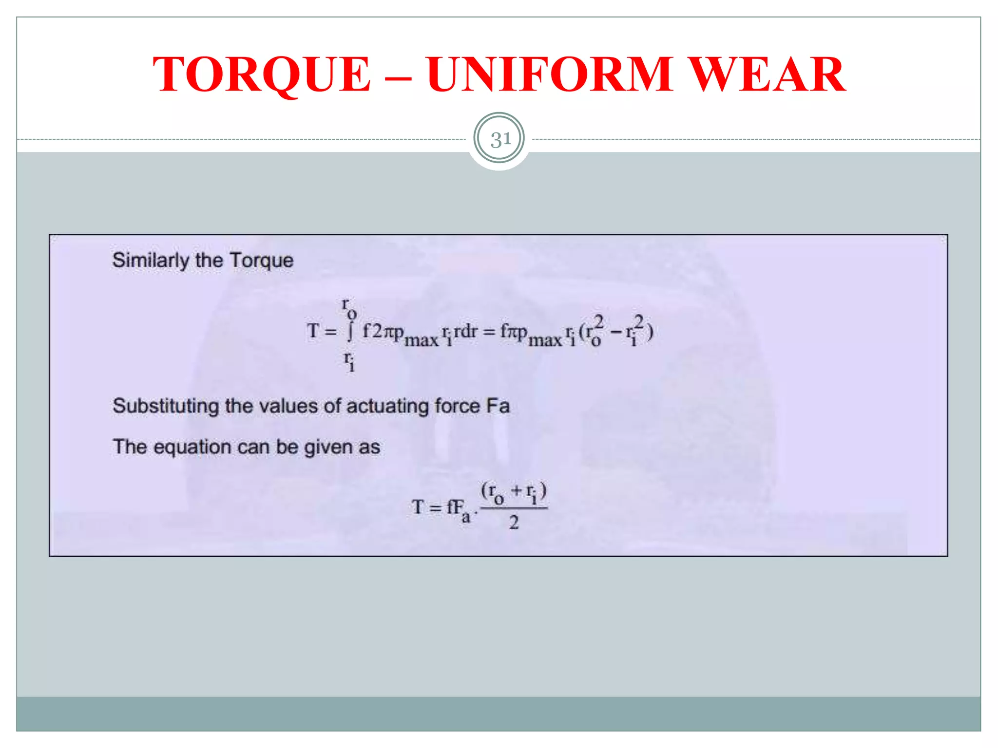 31
TORQUE – UNIFORM WEAR
 